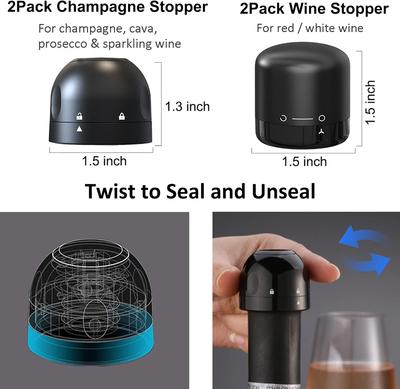 Vacuum Champagne & Wine Stoppers Champagne and Wine Sealer Reusable Silicone Leakproof Stoppers Keep Champagne and Wine Fresh