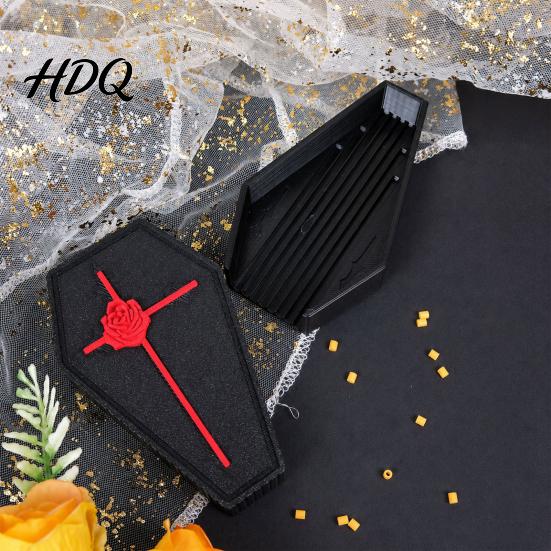 Durable PLA Craft Ornament 3D Printed Gothic Coffin-Shaped Rose Storage Case Figurine, Dark Vintage Halloween Creative Room Accessories Desk