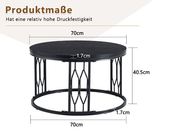 Mesa de Centro Redonda con Tapa Efecto Madera y Marco Metálico, Mesa Moderna para Sala de Estar con Marco Geométrico de Hierro, Mesa Auxiliar Redonda Resistente, aprox. 70x40.5 cm