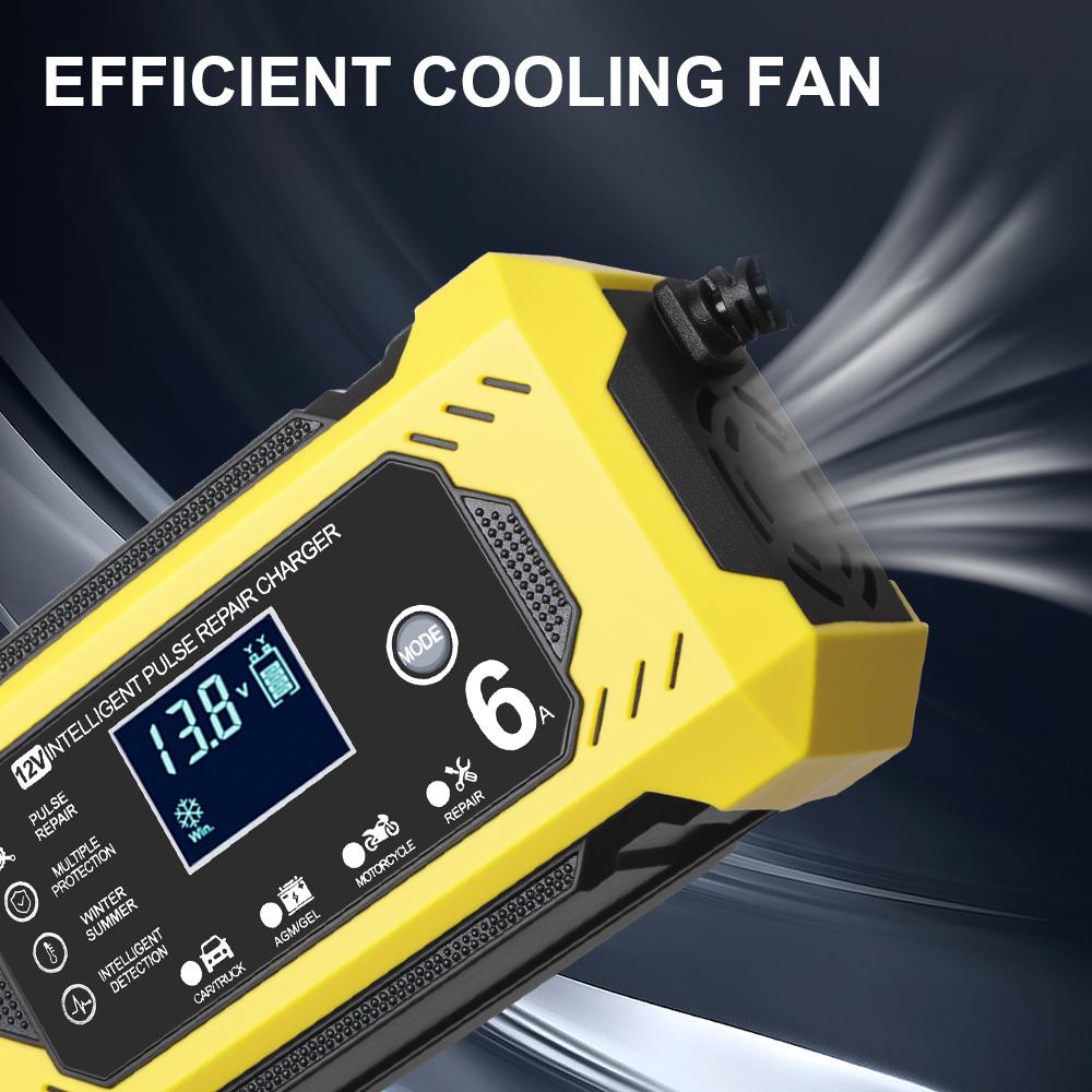 6A 12V For Lead Acid AGM Gel Batteries Charging Car Battery Chargers Intelligent Pulse Repair Household Storage Cell Charger