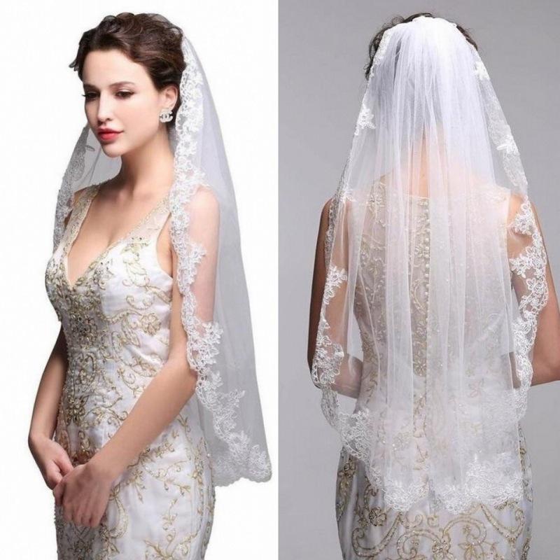 Mori Style White Lace Trim Bridal Veil - Medium Length Bridal Headdress for Travel Photography
