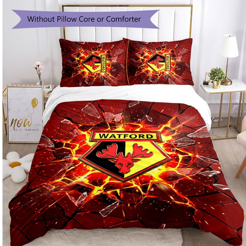 Watford Football Printed 3 Pieces Bedding Set, Comfortable Skin Friendly Bedroom Duvet Cover Set