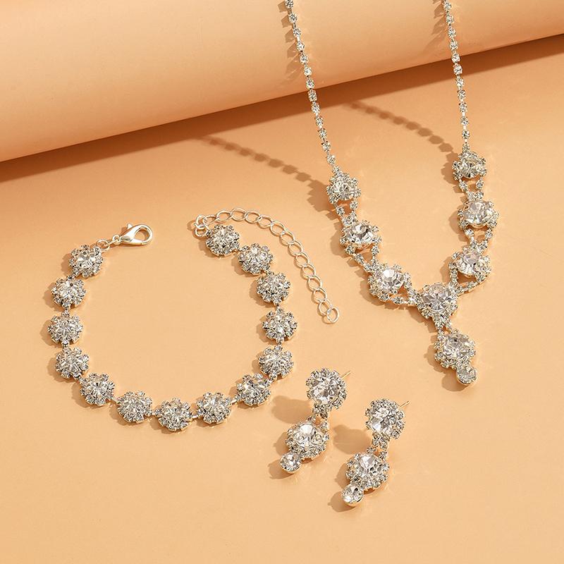 Jewelry Necklace Set  Exquisite Elegant Red/Blue/Silver Etc/Zircon  Necklace Bracelet With Earrings