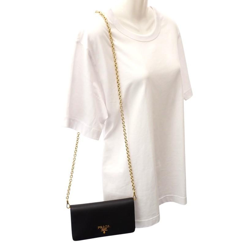 PRADA  1DH029 Wallet Chain black Safiano Women