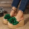 Fashion Aphixta Green Baby Pink New 3.54 Inch Hight Wedge Heels Appliques Flowers Platform Slides Women