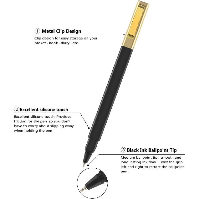 Aozora Aesthetic Pens Ballpoint Super Smooth Writing Pens Bulk 30 pack Medium Point 1.0mm No Bleed Pen with Gold Clip Black Ink