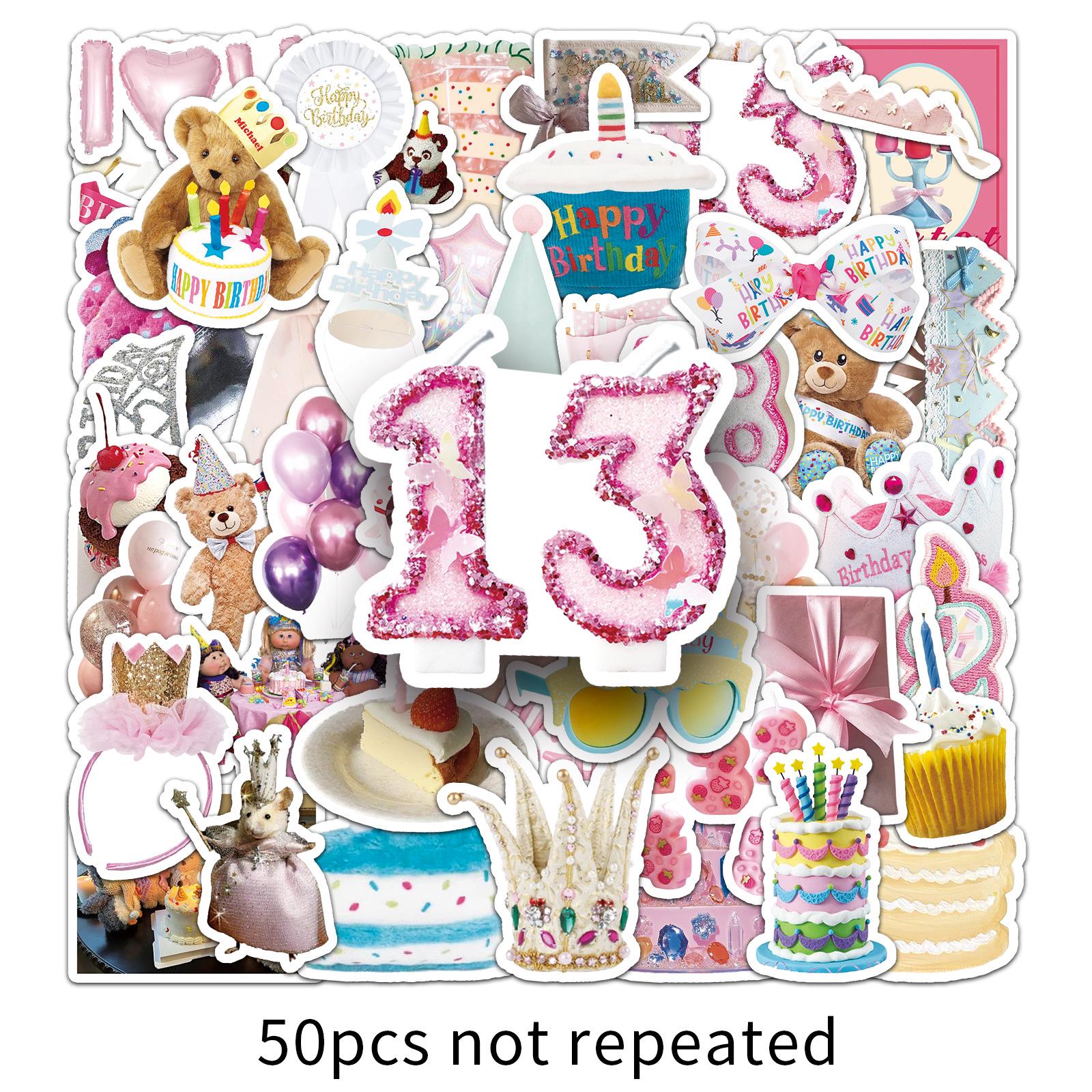 50-Sheet Birthday Graffiti Stickers: Small Fresh Designs for DIY Phone and Tablet Decoration—Waterproof and Creative