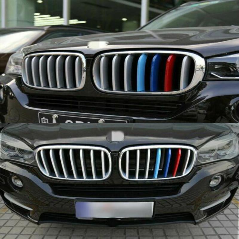 7 Slat Grille Cover Clip Trim For BMW X5 F15 2014-2018 X6 F16 2015-2016 Front Kidney Grill Sport M Style Color Decorative