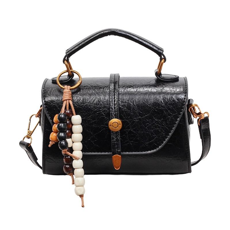 

Vintage PU Leather Crossbody Bags for Women Versatile Ladies Square Shoulder Bag Solid Color Female Phe Handbags with Pendant чёрный