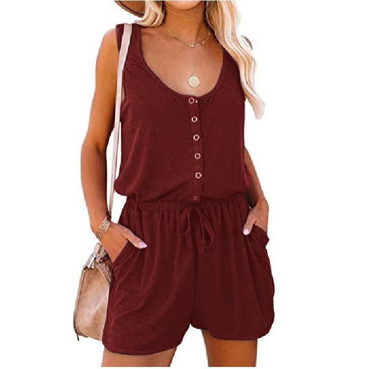 Damen-Overalls mit elegantem Frühlings- und Sommertemperament, einfarbiger ärmelloser Camisole-Weste, kurzer Jumpsuit-Hose