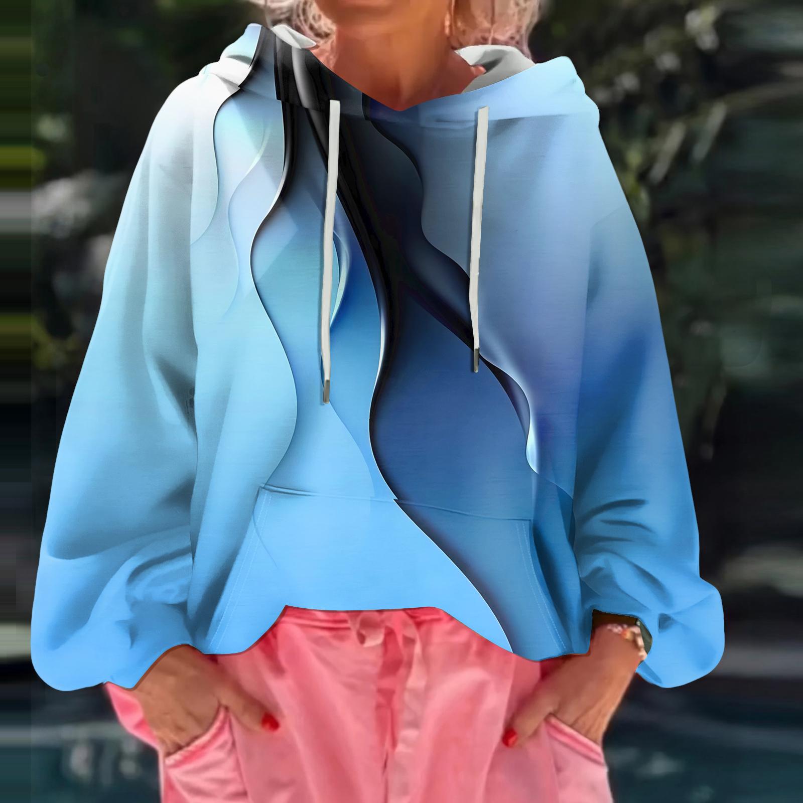 

Женский худи свободного кроя с цветочным принтом и длинными рукавами M синий