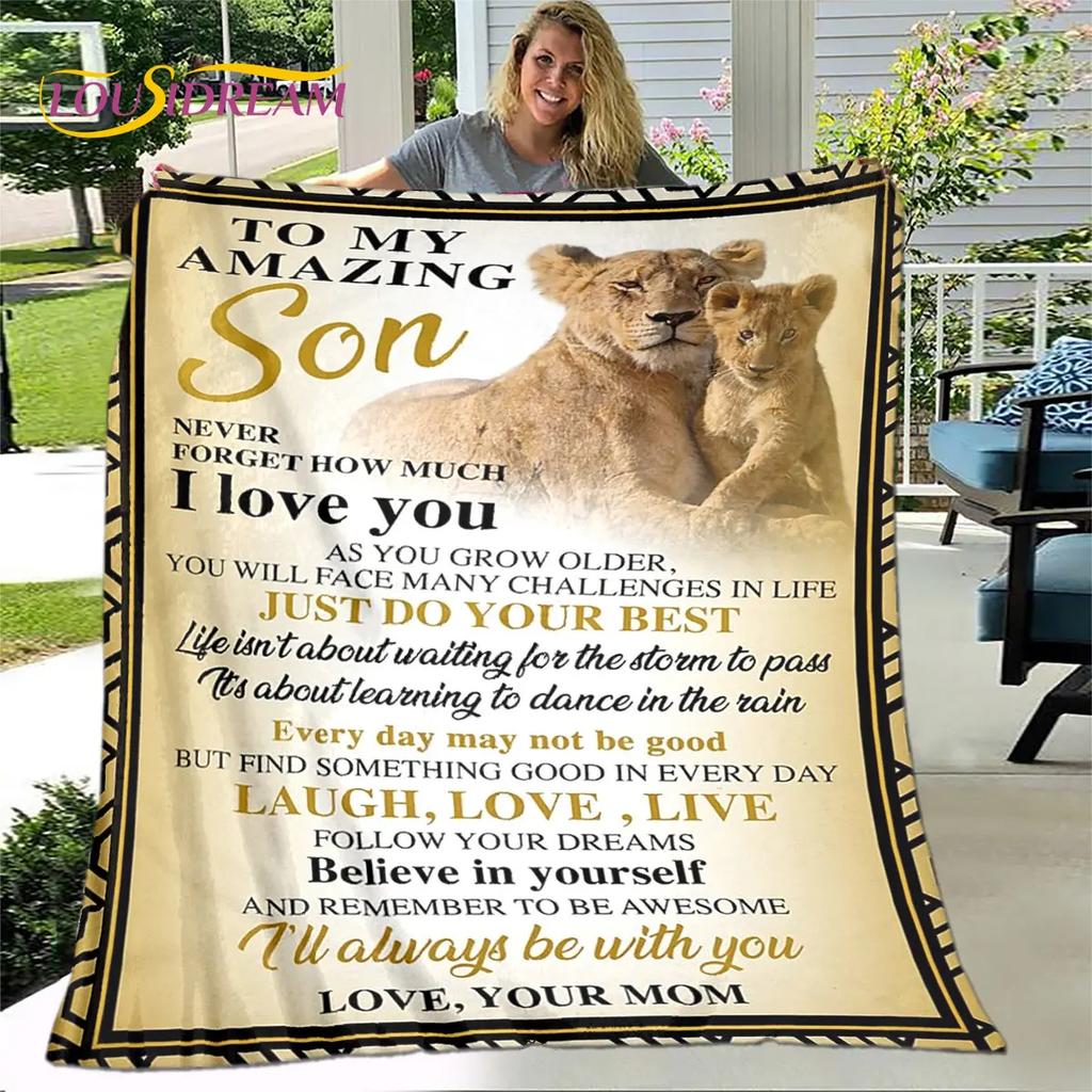 To My Son Plush Lion Wolf Dragon Eagle Quilt Blanket,Flannel Blanket Throw Blanket for Living Room Bedroom Bed Sofa Gift for Son