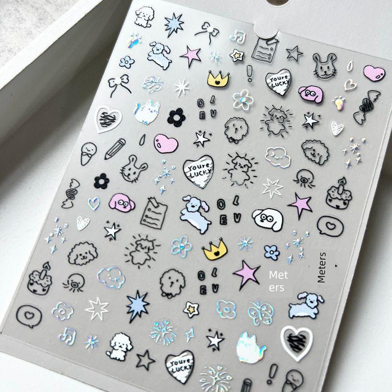 

Cute Nail Sticker Graffiti Puppy Lovely Rabbit Laser Silver Nail Stickers Creative Hand-Painted Style Nail Stickers DIY Laser Doodle Puppy