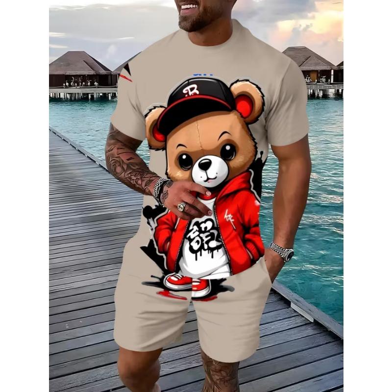 Urban street fashion trend men's round neck short sleeved shorts set, outdoor simple casual and comfortable
