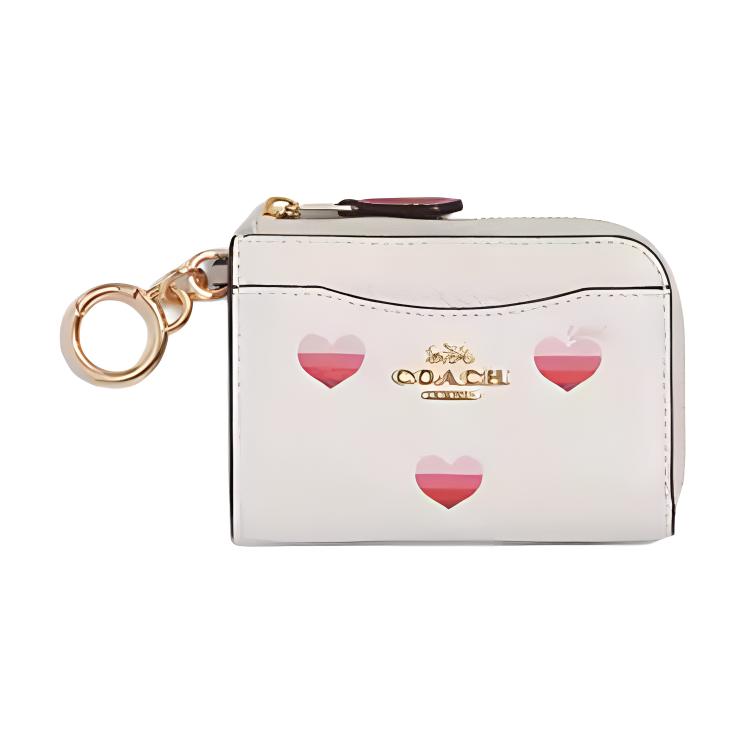 Coach Women's White Card Case 11 Gradient Heart Print Zipper Closure Pebble Leather Mini Wallet Wallet Ca794-Imcah