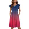 Women's Round Neck Summer Fly Sleeve Casual Printed Loose Button Pocket Midi Dresses