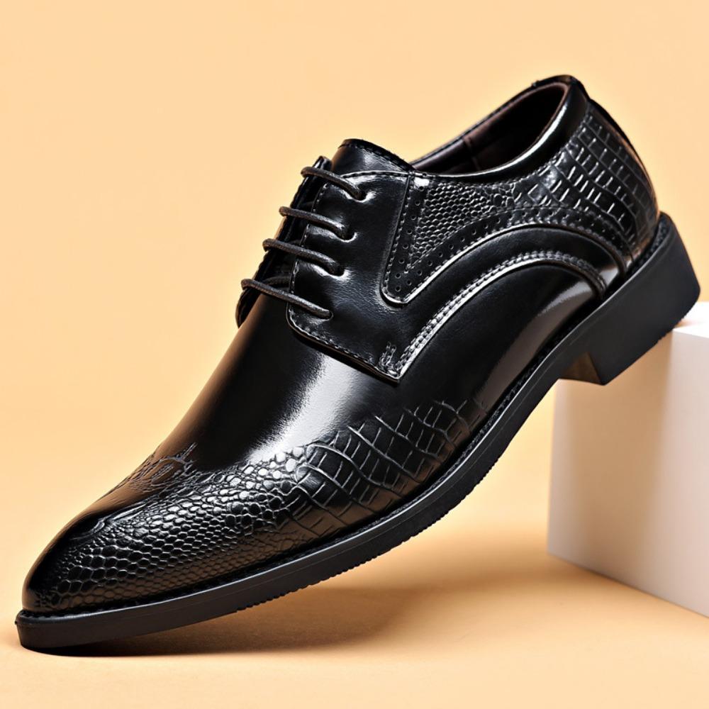 Mens Dress Shoes Business Casual Crocodile Embossed Pointed Toe Large Size Leather Shoes