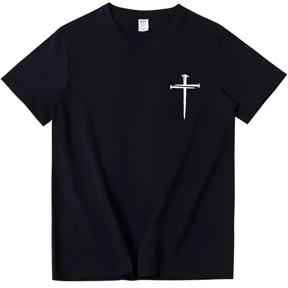 Three Nails Cross T-Shirt God Christian Faith Jesus Shirt Casual Crew Neck Short Sleeve Graphic Tee Tops