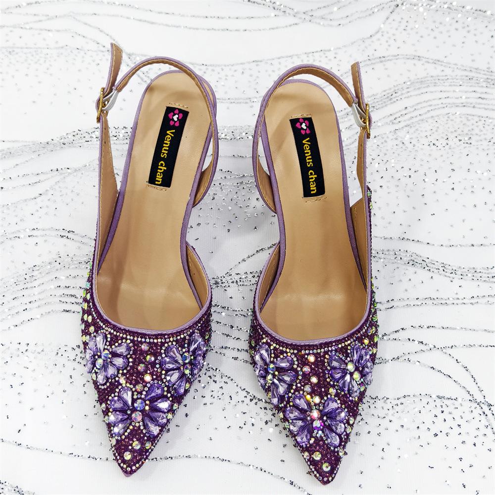 E-commerce Ladies' High Heels & Bag Set: Pointed Toe, Full Diamond Design, 3D Flower Accents, Matching Small Square Bag