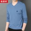 Hengyuanxiang Men's V-Neck Long Sleeve Silk Blend T-Shirt HJ152