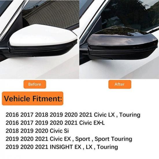 Gloss Black For Honda 10th Civic 2016-2021 Rearview Side Mirror Cover Cap 1Pair