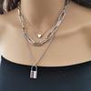 European and American Jewelry Retro Multi-layered Chain Peach Heart Necklace Fashionable Geometric Lock