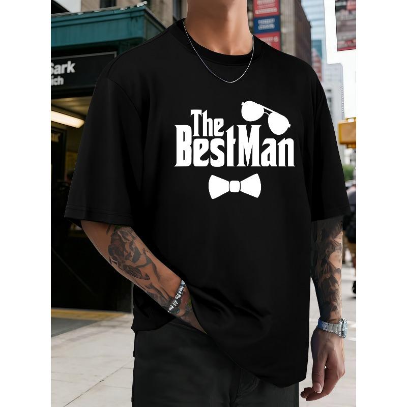 

Men s Summer Short-Sleeve T-Shirt with Best for Man Print & Groom Squad - Casual Round Neck Tee Suitable for Weddings, Groomsmen Gifts 4XL чорний
