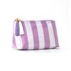 PVC Striped Cosmetic Bag Fringe Trim Waterproof Zipper Closure Portable Makeup Pouch Lightweight Toiletry Case for Travel