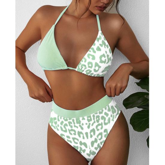 

2 шт./компл. купальный костюм с леопардовым принтом контрастных цветов, комплект бикини с лямкой на шее
