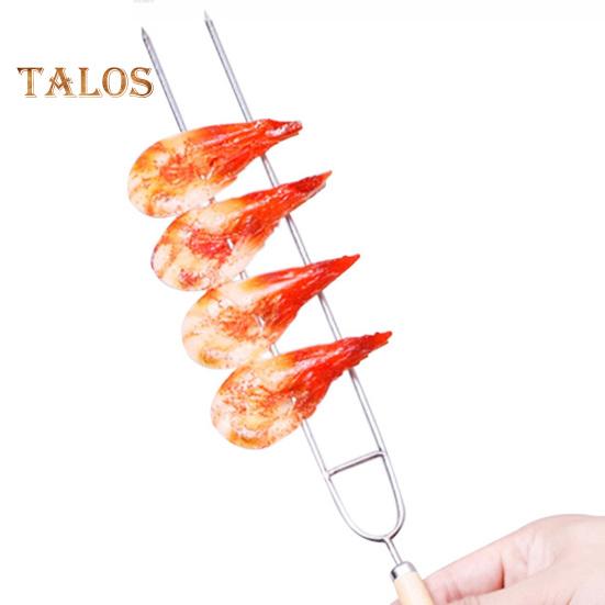 Stainless Steel Barbecue Skewers Double-Pronged BBQ Skewers 36cm Camping Grill Forks with Wooden Handle for Chicken Shrimp Kebabs