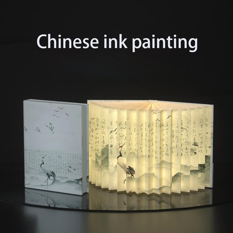 LED Foldable Book Lamp Wooden Paper Mood Light Type-C Charging Night Light Bedside Table Lamp for Home Bedroom Office Decor Gift