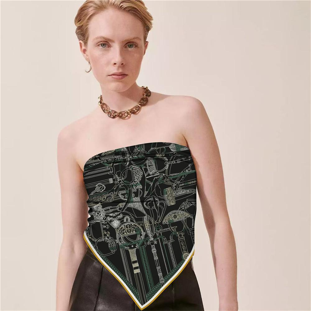 POBING Curled Twill Silk Scarf Women Stirrup Double Side Printed Square Scarves Wraps Echarpes Foulards Femme Hijab 70CM