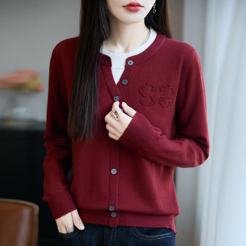 

Новый осенне-зимний вязаный свитер с круглым вырезом и длинными рукавами, женский комплект-двойка, имитирующий топ с двухцветным дизайном. XL красный