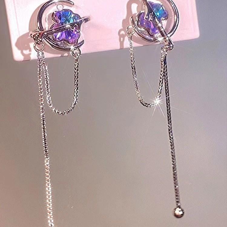 Super Fairy Versatile Temperament Fringed Earrings Women'S Light Luxury Niche Fashion High-End Purple Zircon Stud Earrings Sweet Cool Style Earrings
