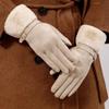 Suede Outdoor Cycling Gloves Winter Warm Five-finger Gloves Retro Touchscreen Gloves