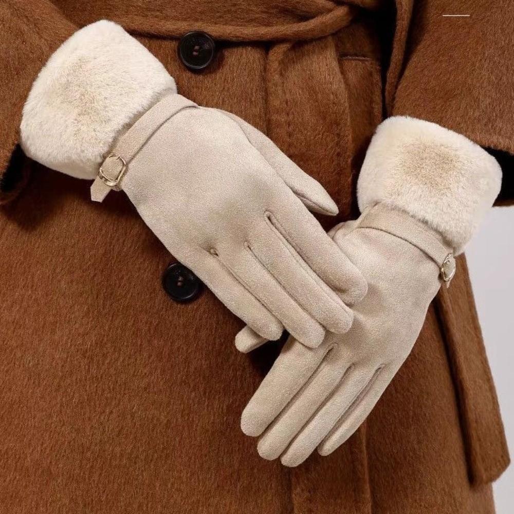 Suede Outdoor Cycling Gloves Winter Warm Five-finger Gloves Retro Touchscreen Gloves