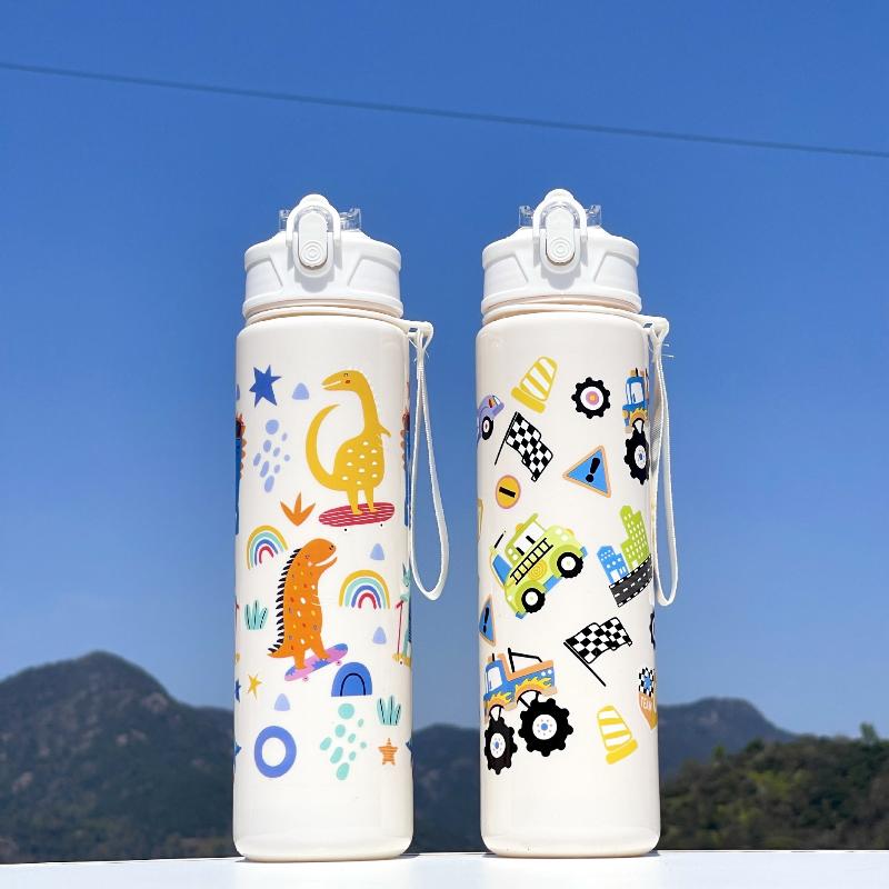 Plastic 800ML Dinosaur Water Bottle Kids Sippy Cup Leakproof with Silicone Straw for School Outdoor Camps