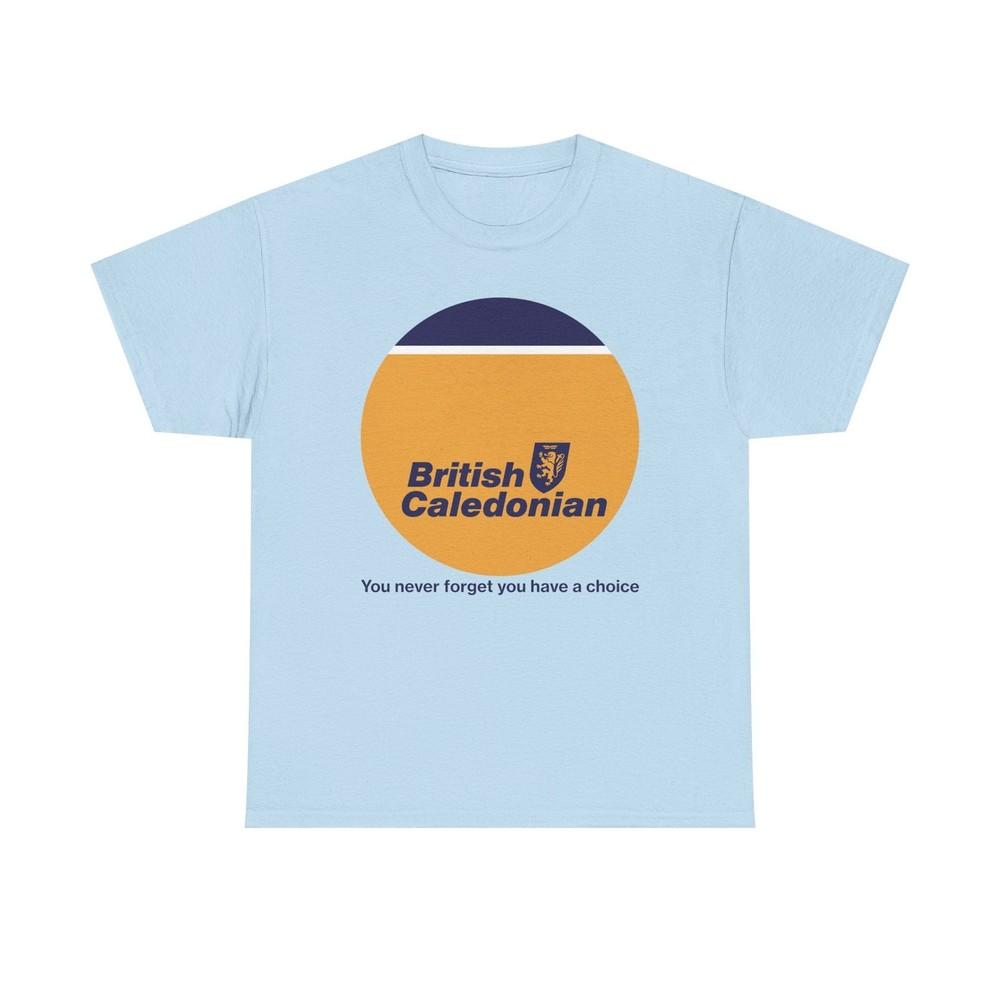 

British Caledonian Yellow Circle Never Forget Choice Slogan Airline T-shirt XL