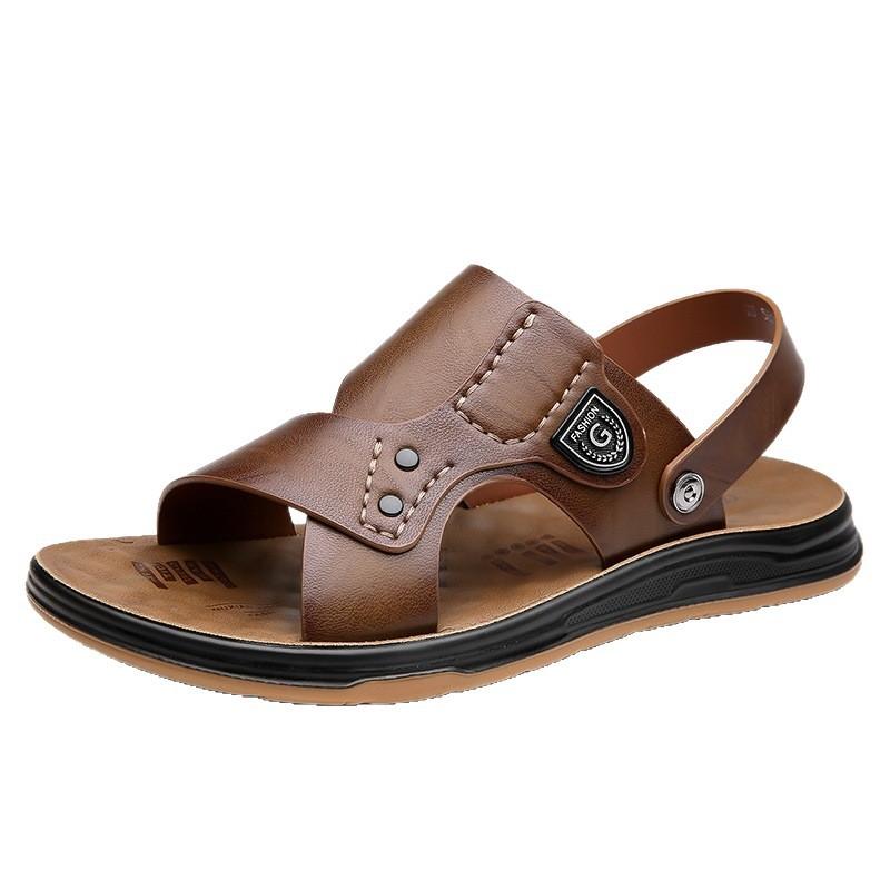 Men's sandals summer new leather dual-purpose casual beach shoes non-slip soft-soled cool slippers sandals