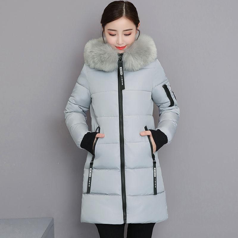 Women Winter Outwear Korean Big Fur Collar Down Cotton Parka Women Slim Mid-Long Fashion Overcoat Warm Thick Wadded Jacket Coat
