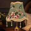 Floral Jacquard Lampshade Light Green with Hanging Bead Ornaments Tapered for Bedside