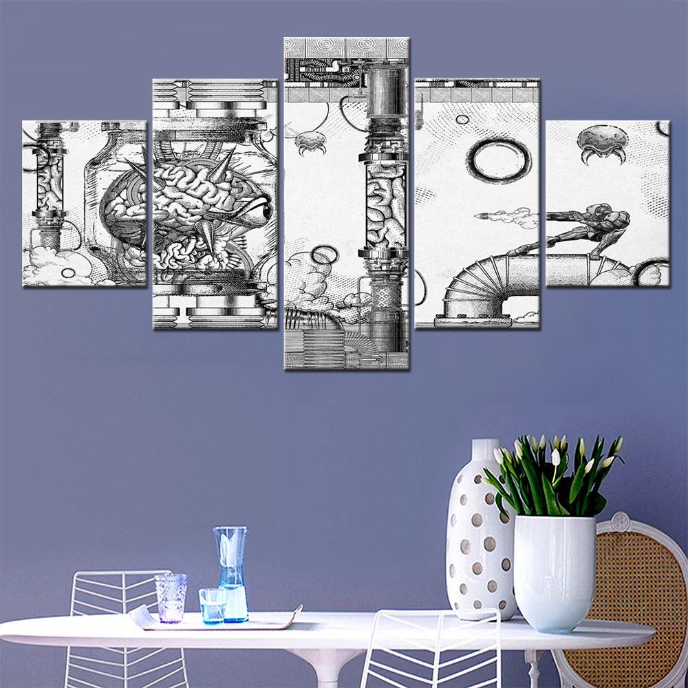5 Pieces Wall Art Canvas Prints Video Game A Vintage Engraved Digital Modern Pictures Living Room Decoration Interior Home Decor
