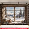 2D Alpine Cabin Backdrop, Cozy Window with Snowy Landscape Photography Background for All Occasions