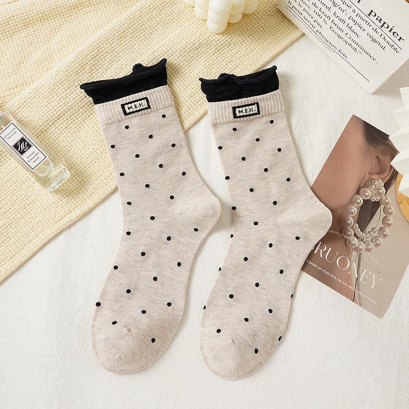 

Носки для женщин Новые в горошек Милые с оборками Повседневные Модные Длинные носки Дышащие Преппи стиль Женские Новинки Носки Хлопковые Мягкие Удобные 1 Pair коричневый