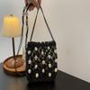 Cute Korean Style Beaded Woven Phone Bag Bohemian Wax Rope Hollow Out Shoulder Bag Handmade Vacation Style Beach Bag Outdoor