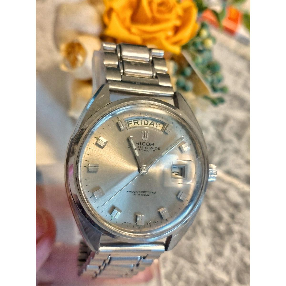 Used Working RICOH Men s Watch Automatic Winding Vintage Silver Antique