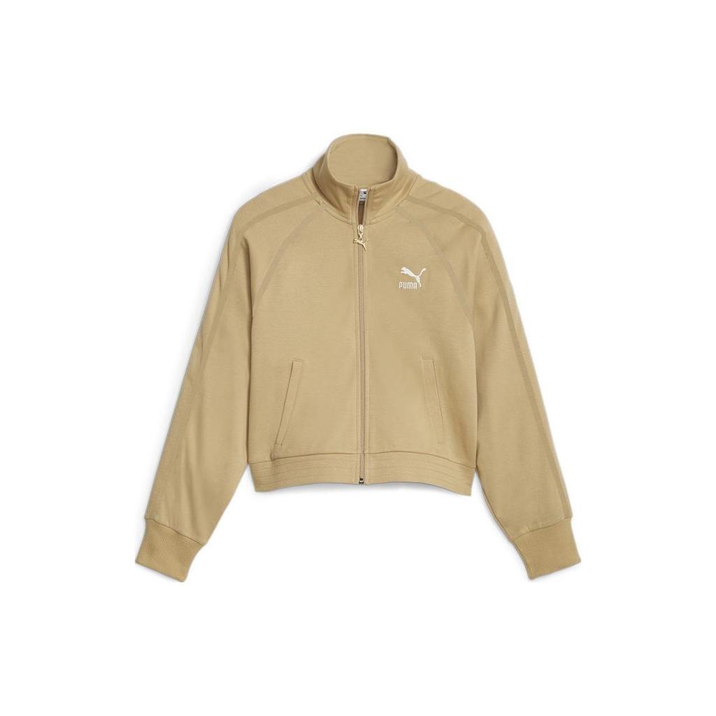 Puma T7 Track Jacket Letter Print Stand Collar Casual Sports Jacket Women Jacket Khaki 621464-84