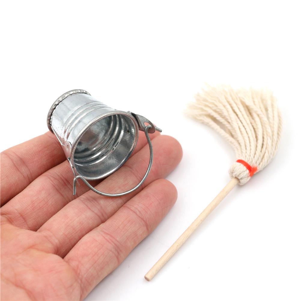 2020 Scale 1:12 Dollhouse Miniature Kitchen Garden Mop Bucket Classic Pretend Play Furniture Cute Toys Creative Gifts Presents