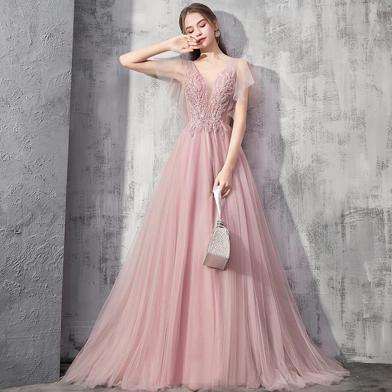 Evening Dress Women's 1011 New Elegant Temperament Dress Banquet Evening Dress Long Host Dress Evening Dress