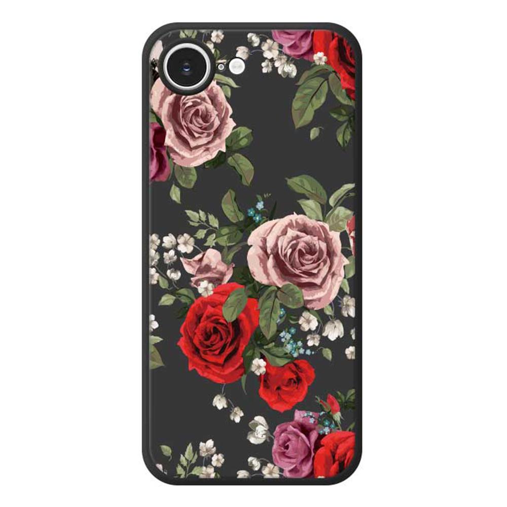 For iPhone 16e Case Red and Pink Flowers Pattern Printing Straight Edge TPU Phone Back Cover